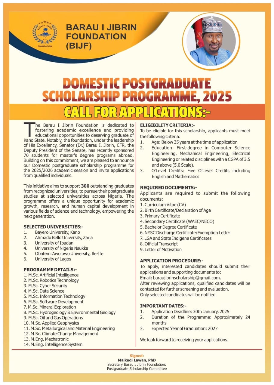 BARAU JIBRIN FOUNDATION SCHOLARSHIP 2025