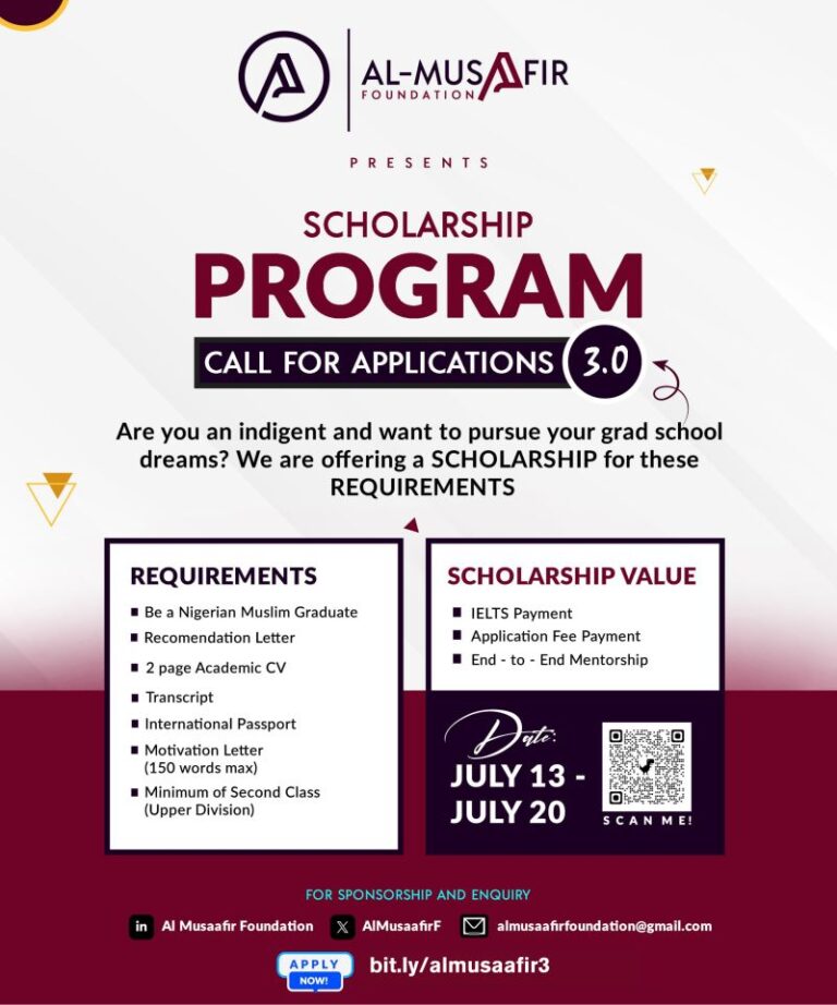 Al-Musaafir Foundation Undergraduate Scholarship 2025