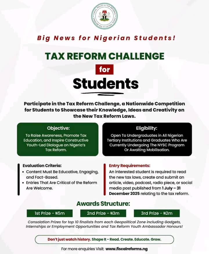Apply for the 2025 Tax Reform Challenge for Nigerian Students | Win Up to ₦5 Million