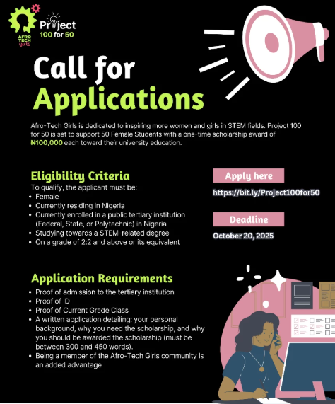 Apply Now-#100,000 tech scholarship for female in stem