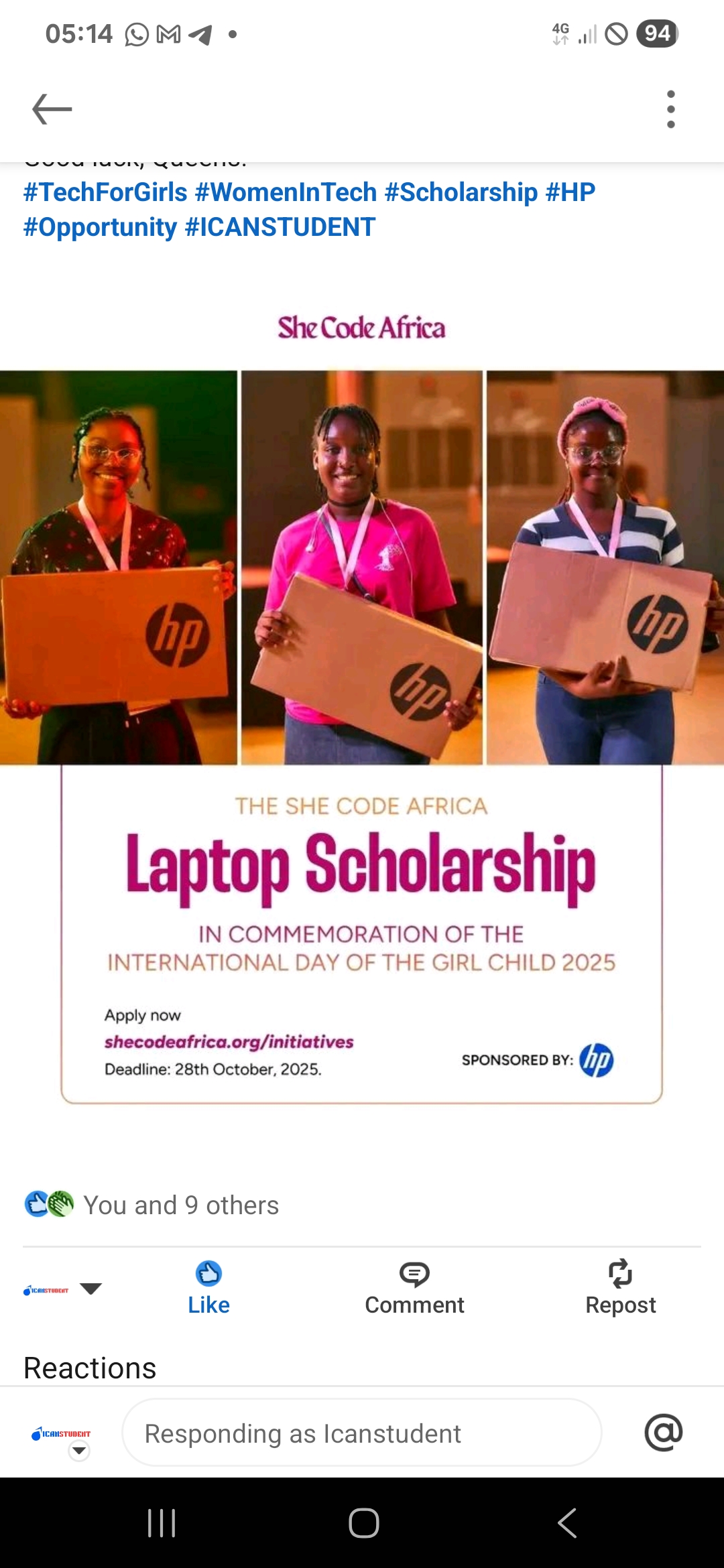 Free Laptop scholarship for Girls in tech 2025
