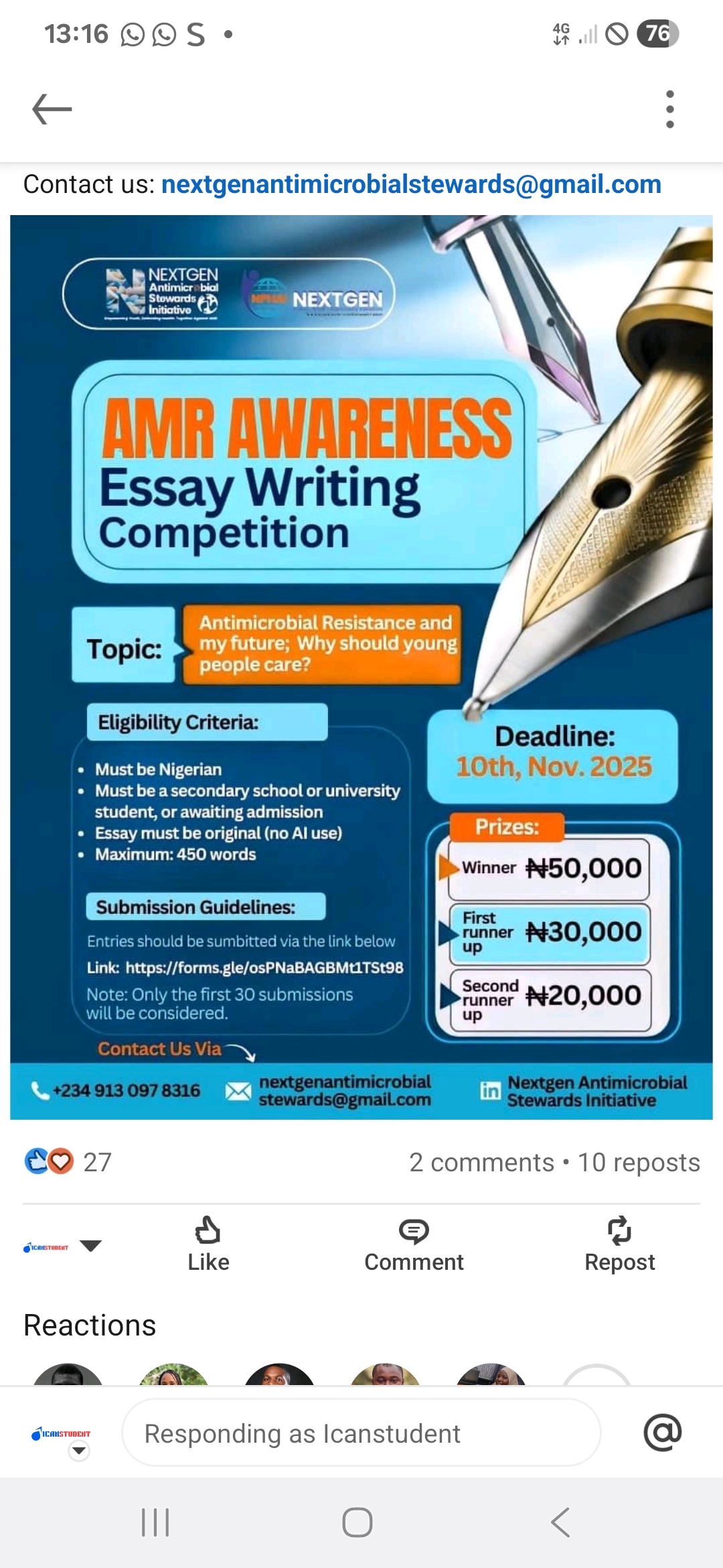 How to apply : Antimicrobial stewards Essay contest.