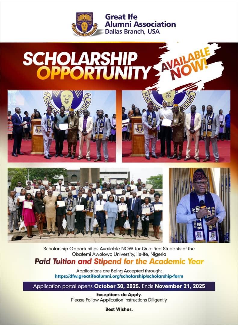 Great Ife Alumni Association Scholarship 2025 for OAU Students