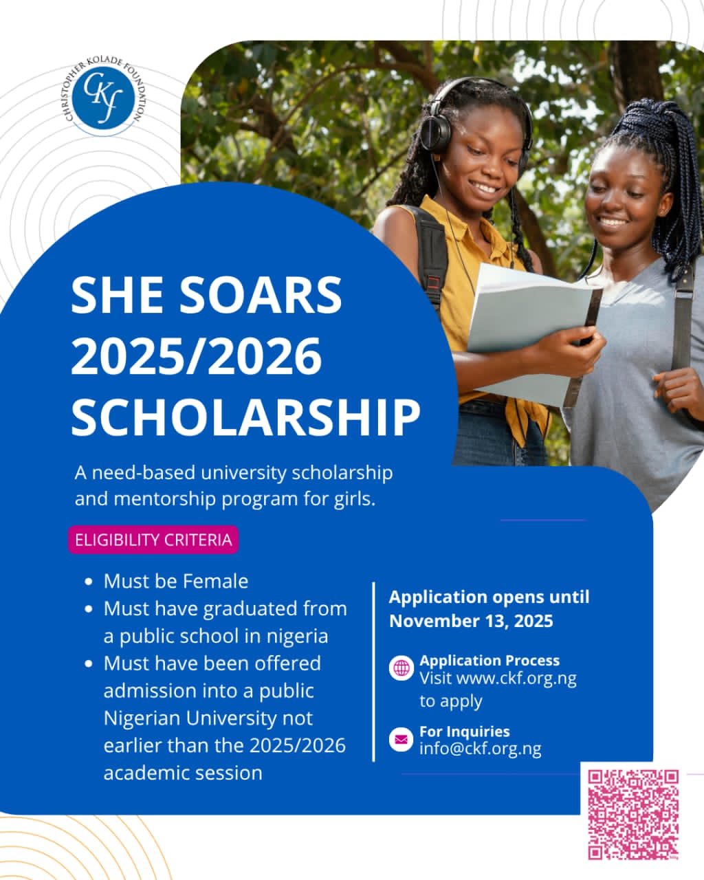SHE SOARS 2025/2026 Scholarship for Nigerian Girls – Apply Now