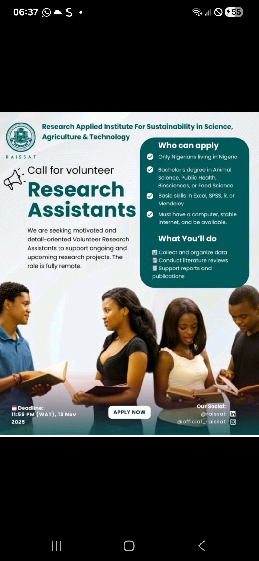 Call for Volunteer Research Assistants – RAISSAT 2025 (Remote Opportunity)