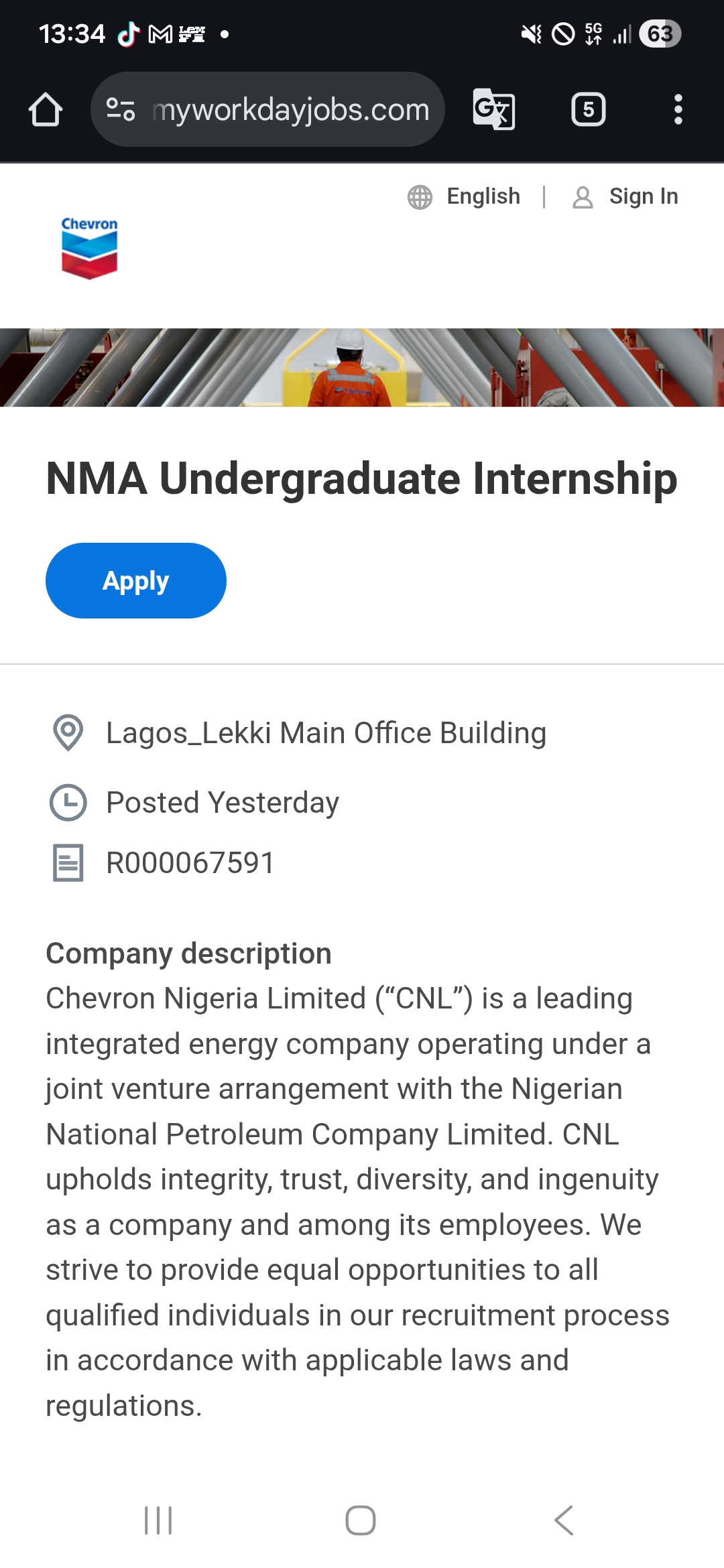 Chevron NMA Internship 2025 for Nigerian Undergraduates — Apply Now