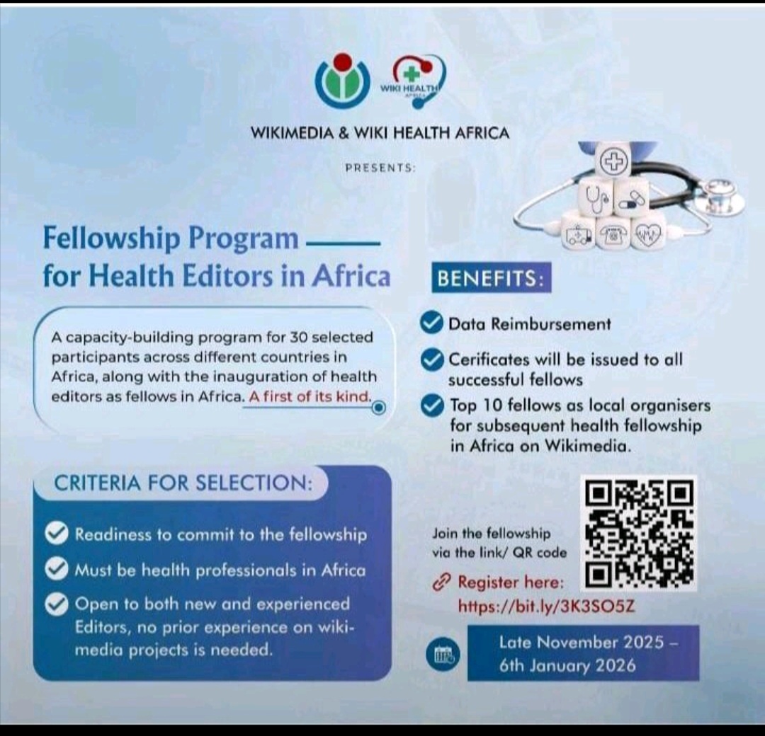 Wikimedia & Wiki Health Africa Fellowship Program 2025 — Apply Now (Fully Funded for African Health Professionals)