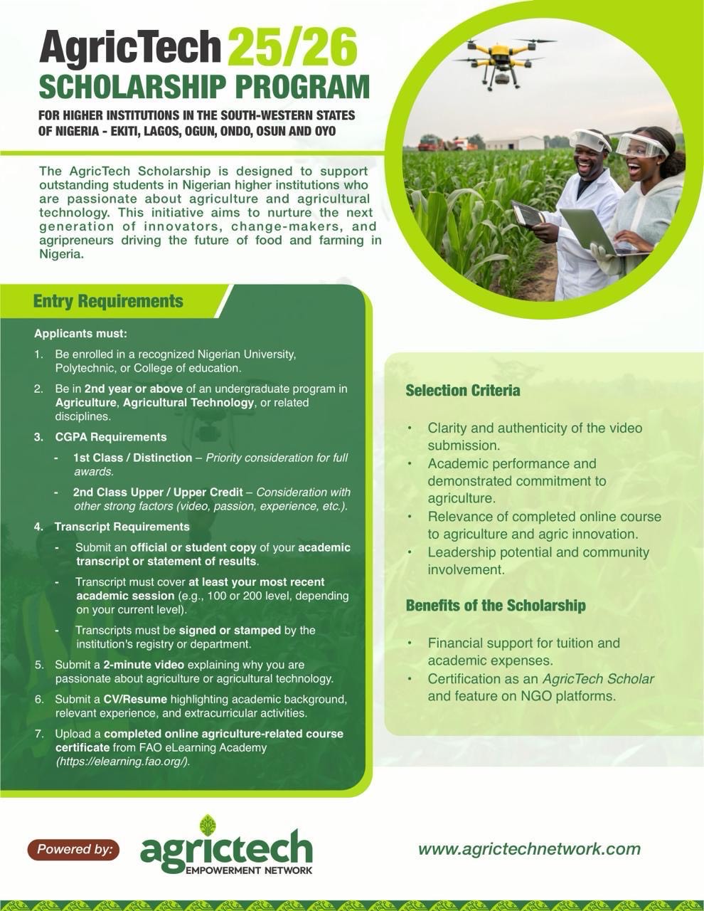AgriTech Scholarship Program 2025/26 – Empowering Students in Agriculture Technology