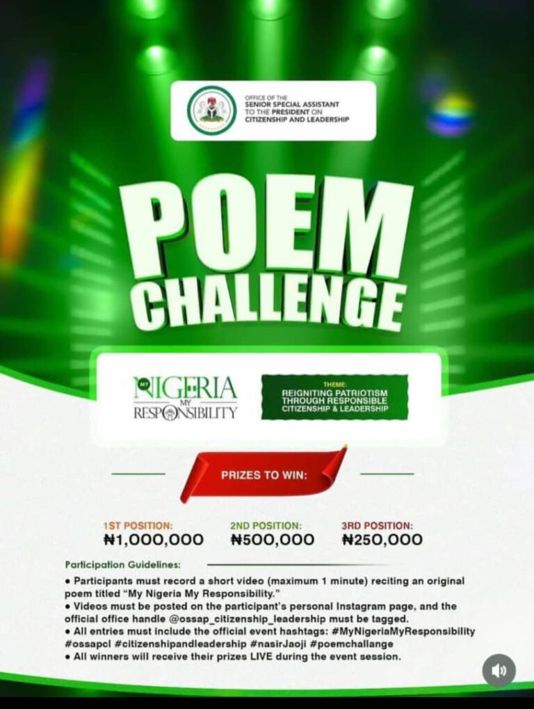 Nigeria Poem Challenge 2025 – Win ₦1 Million Cash Prize in the “My Nigeria, My Responsibility” Competition