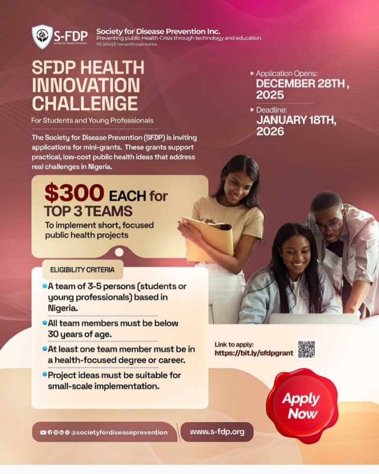 SFDP Health Innovation Challenge 2026: $300 Mini-Grants for Nigerian Students & Young Professionals