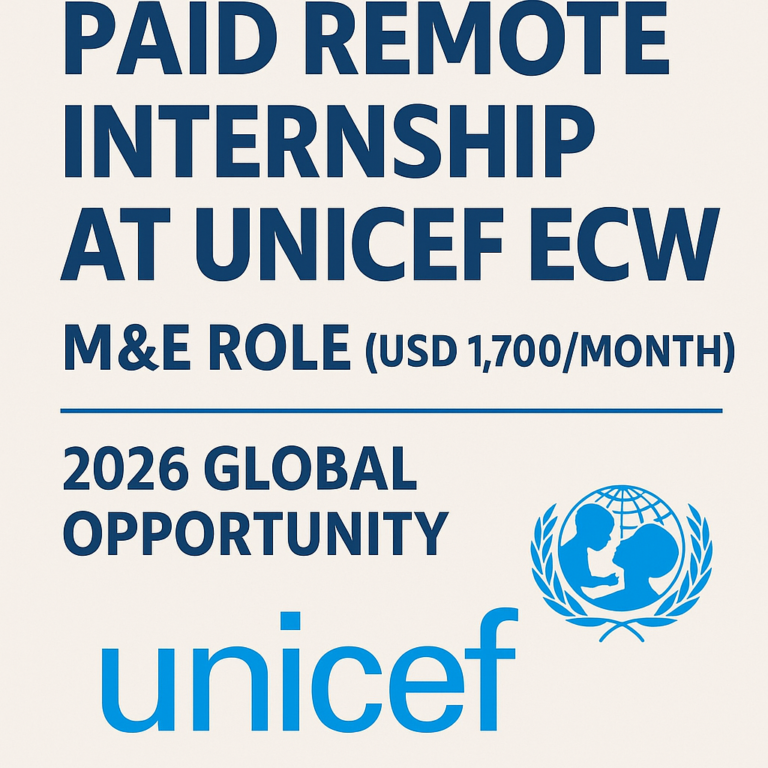 Paid Remote Internship at UNICEF ECW — M&E Role (USD 1,700/Month) — 2026 Global Opportunity