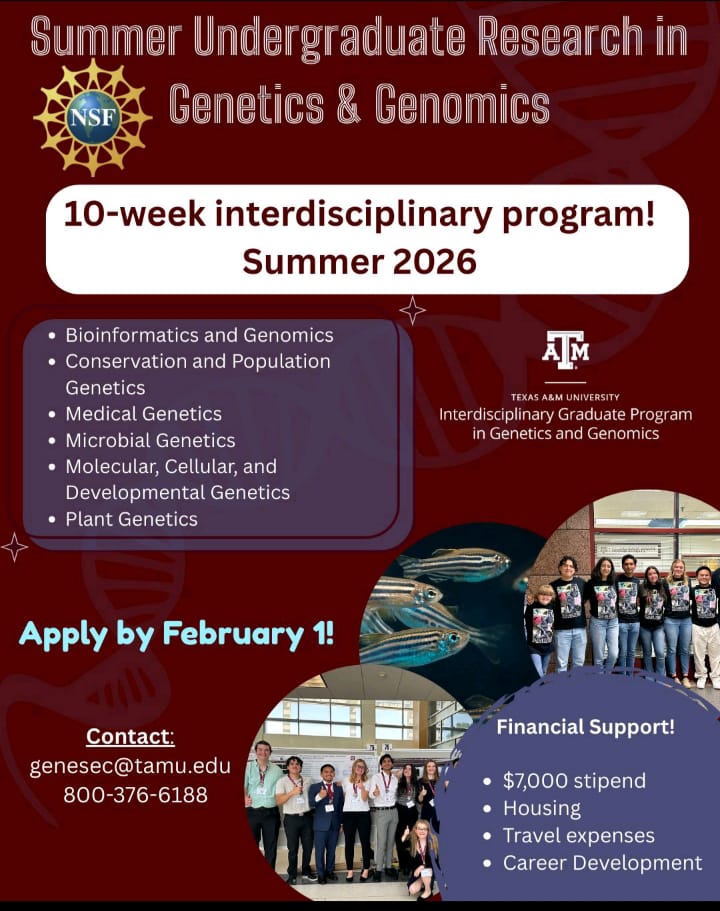 Summer Undergraduate Research in Genetics & Genomics 2026 (Fully Funded, USA)
