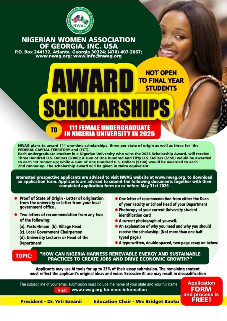 NWAG Award Scholarships 2026 for Female Undergraduate Students- $300 Finance