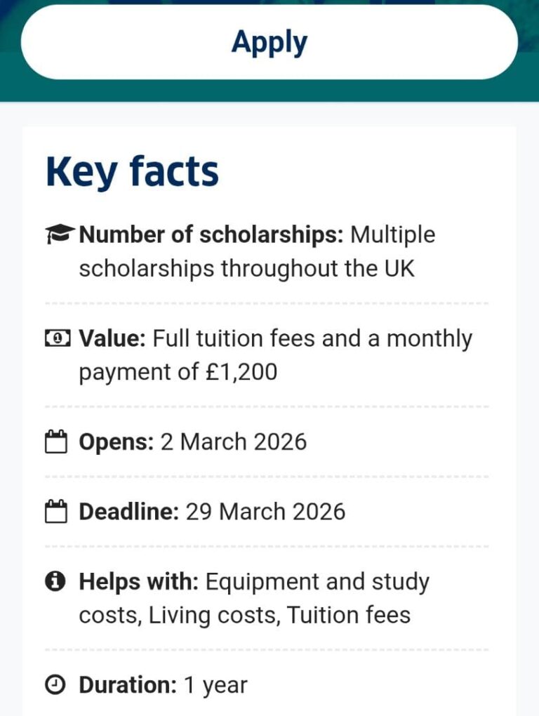 ScottishPower Masters Scholarships 2026 in the UK (Fully Funded + £1,200 Monthly Stipend)