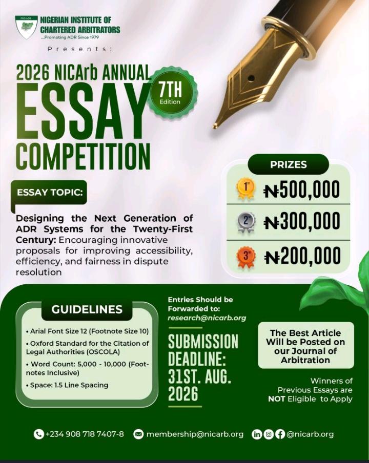 NICArb Annual Essay Competition 2026 (Win Up to ₦500,000)