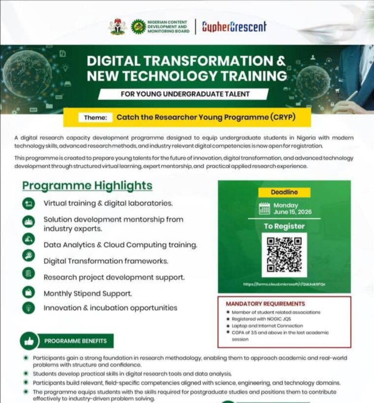 CRYP Digital TransformationTraining for Nigerian Undergraduates (With Monthly Stipend)