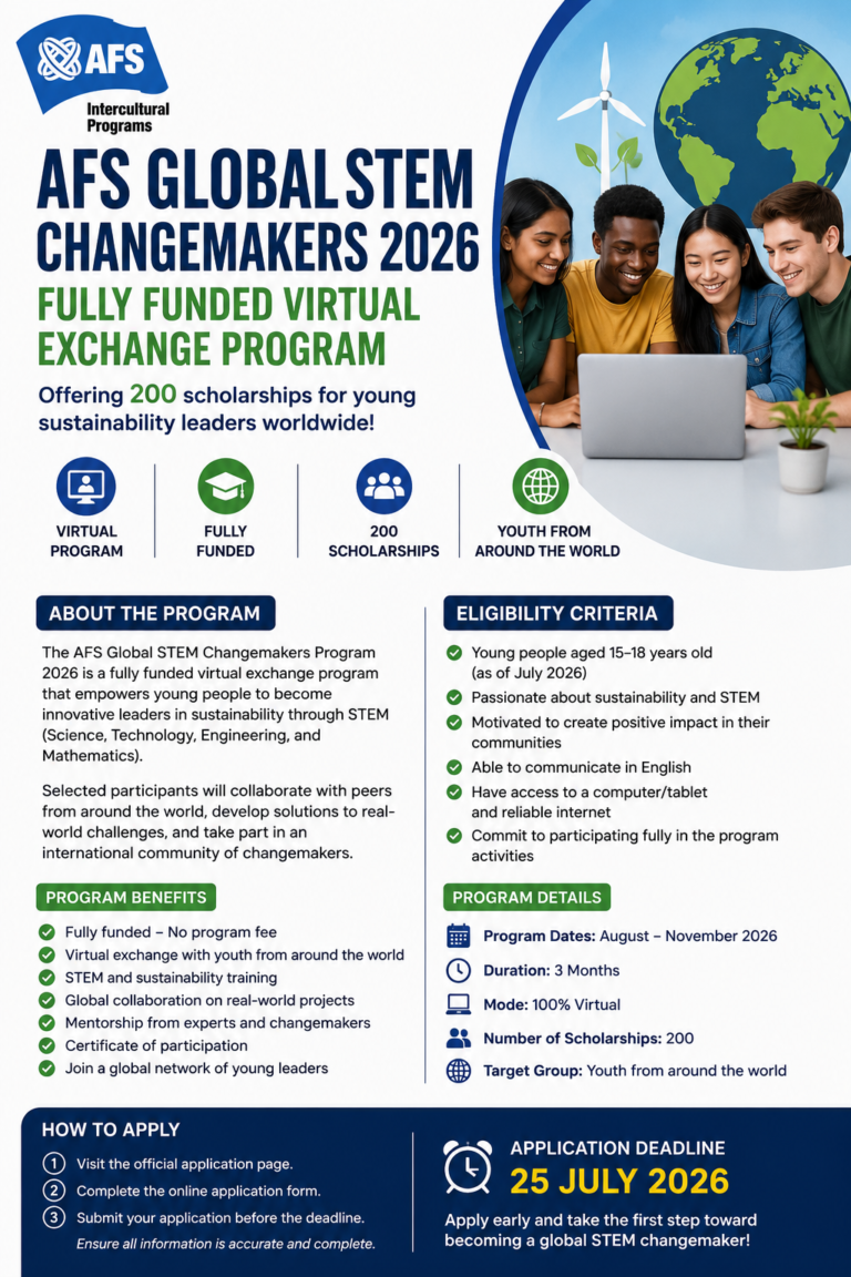 AFS Global STEM Changemakers 2026 (200 Fully Funded Virtual Exchange Scholarships)