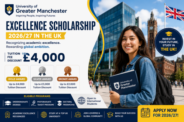 University of Greater Manchester Excellence Scholarship 2026/27 in the UK