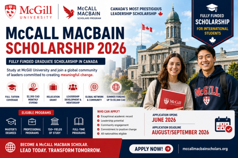McCall MacBain Scholarship 2026 in Canada | Fully Funded for International students