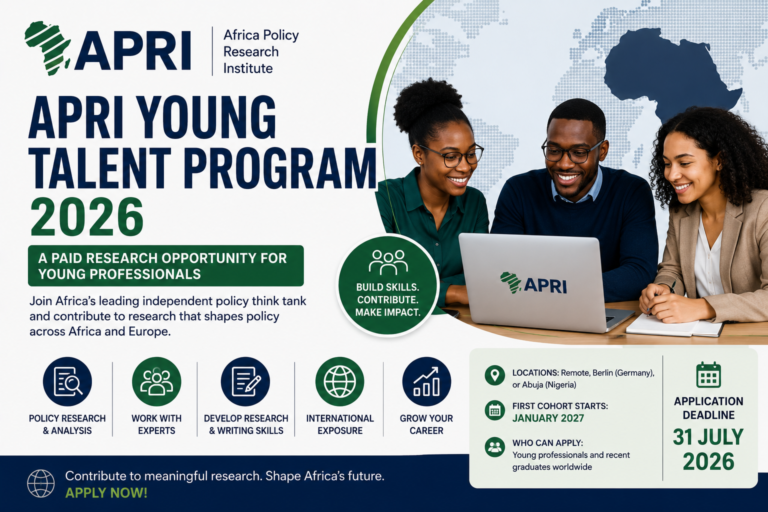 Africa Policy Research Institute (APRI) Young Talent Program 2026 (Paid Research Opportunity for Young Professionals)