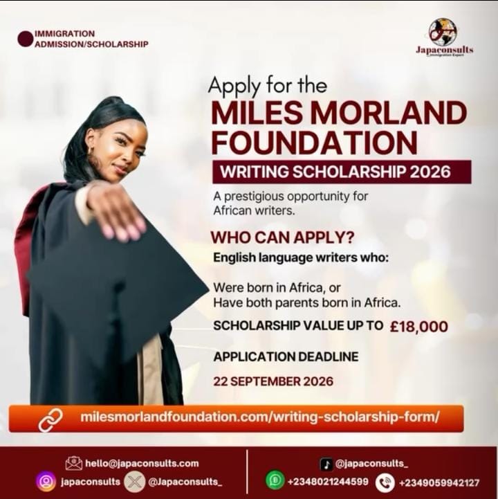 Miles Morland Foundation Writing Scholarship 2026 for African Writers