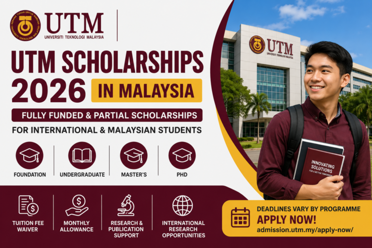 Universiti Teknologi Malaysia (UTM) Scholarships 2026 in Malaysia || Fully Funded