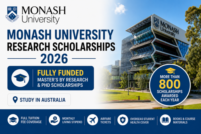 Monash University Research Scholarships 2026 in Australia | Fully Funded Master’s and PhD Scholarships
