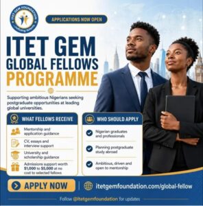 ITET GEM Global Fellows Programme: $1,000–$5,000 Admissions Support for Nigerians