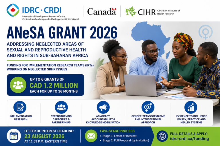 IDRC ANeSA Grant 2026: Up to CAD 1.2 Million for  Health Research in Africa