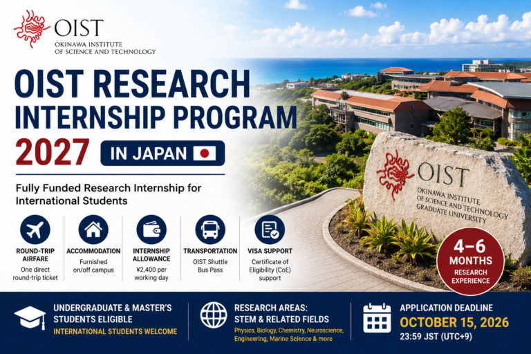 OIST Research Internship Program 2027 in Japan: Fully Funded Research Internship for International Students