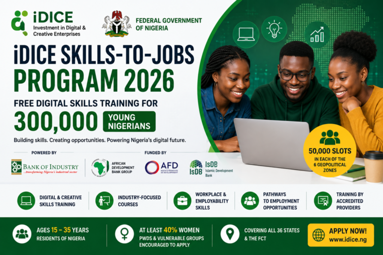 FG iDICE Skills-to-Jobs Program 2026: Free Digital Skills Training for 300,000 Young Nigerians