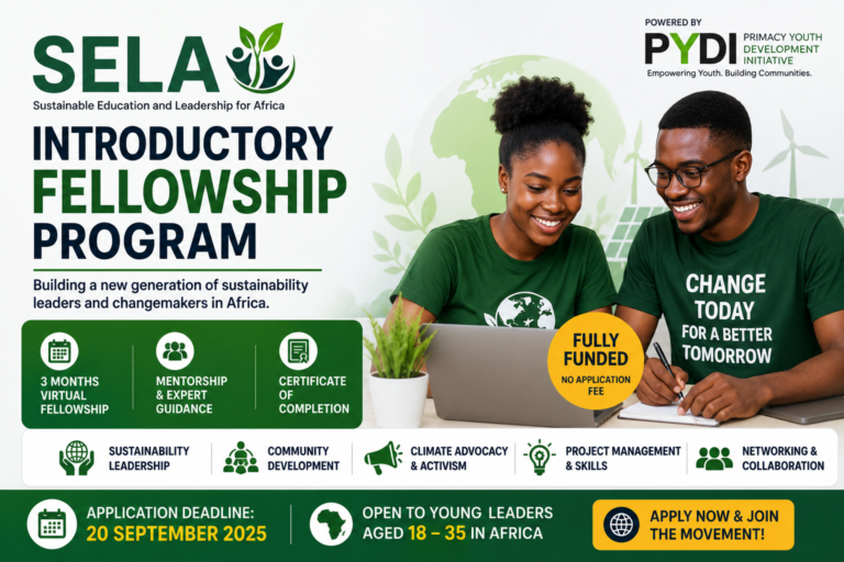 SELA Introductory Fellowship Program: Fully Funded Sustainability Leadership Fellowship for Young Africans