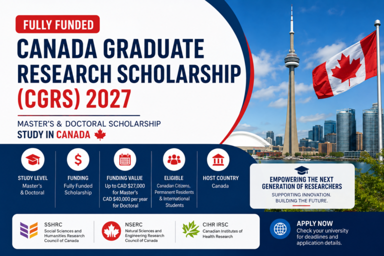 Canada Graduate Research Scholarship (CGRS) 2027 | Fully Funded