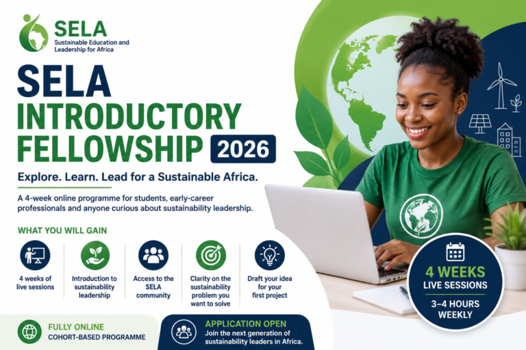 SELA Introductory Fellowship 2026: Free 4-Week Sustainability Leadership Programme for Students and Young Africans