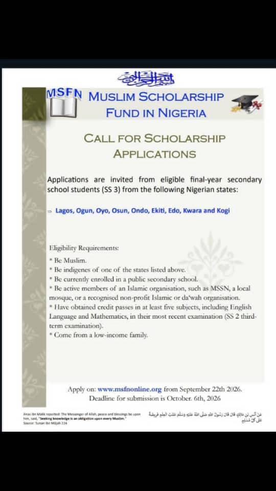 MUSLIM FUNDED SCHOLARSHIP FOR NIGERIA STUDENTS