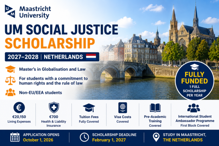 Maastricht University UM Social Justice Scholarship 2027–2028 in the Netherlands – Fully Funded