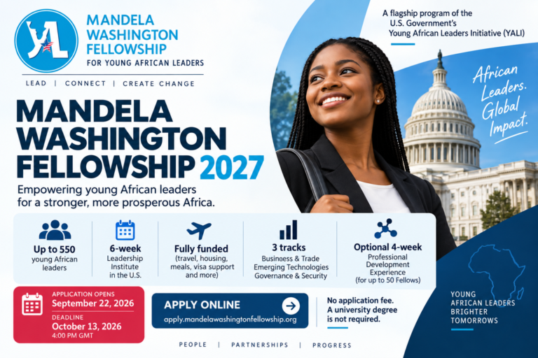 Mandela Washington Fellowship 2027 for Young African Leaders: Fully Funded U.S. Fellowship