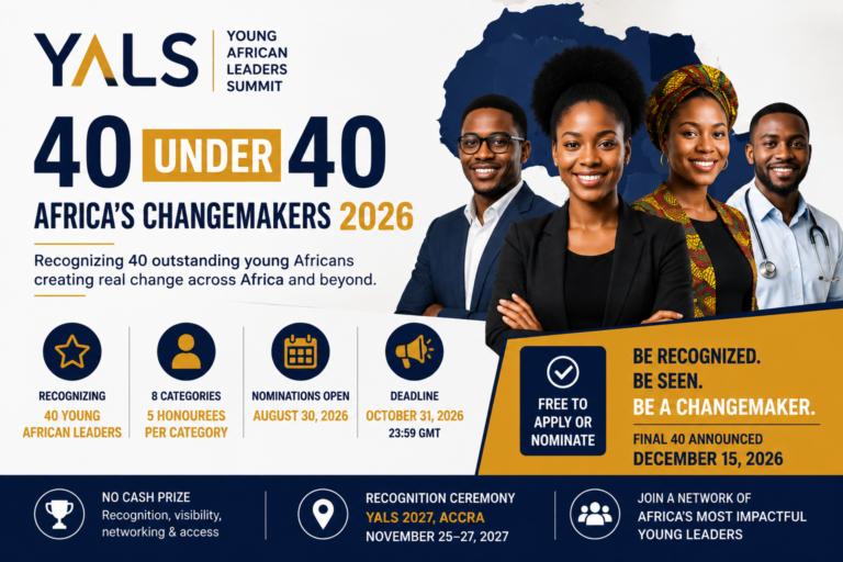YALS 40 Under 40: Africa’s Changemakers 2026 – Nominate Outstanding Young Africans