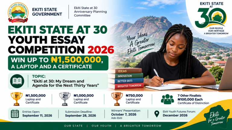 Ekiti State Youth Essay Competition 2026: Win ₦1.5 Million, Laptop and Certificate.