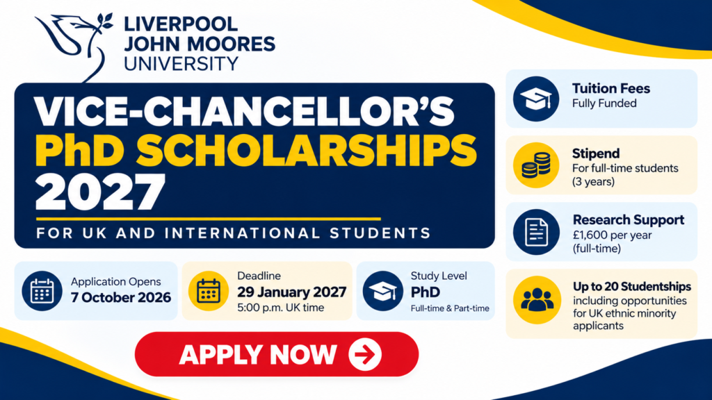 Liverpool John Moores University Vice-Chancellor’s Scholarships 2027 in the UK