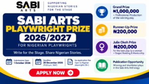 Sabi Arts Playwright Prize 2026/2027: Win ₦1 Million
