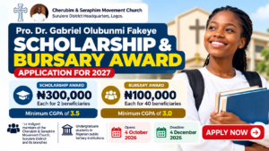 Pro. Dr. Gabriel Olubunmi Fakeye Scholarship & Bursary Award 2027